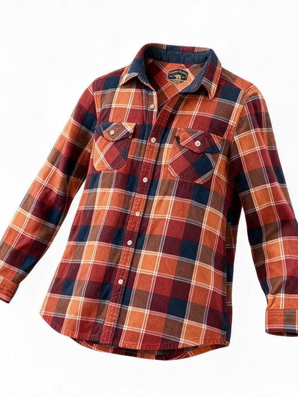 Freedom Foundry Flannel Shirt Mens Large Orange Navy Plaid
